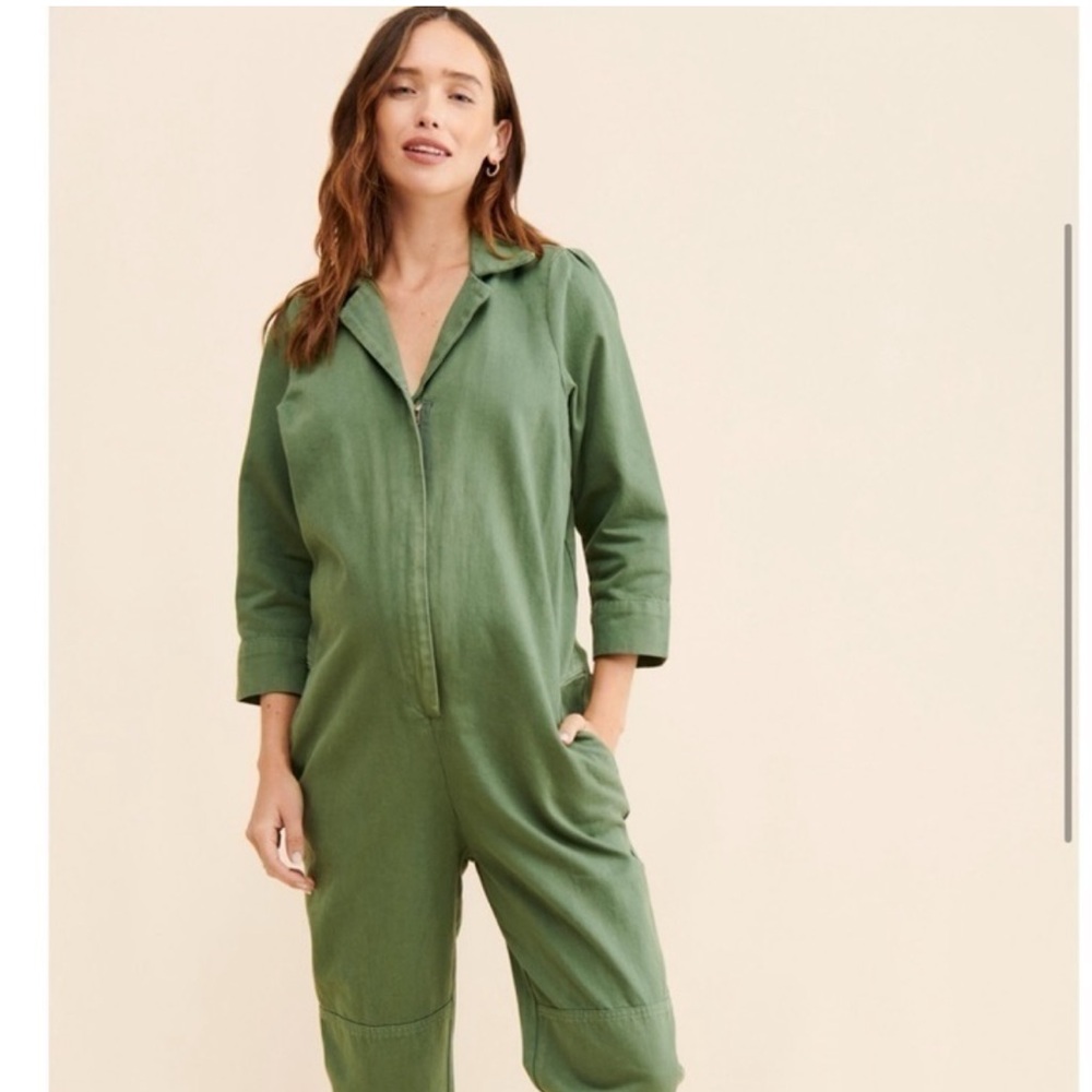 Hatch Anthropologie The Luna Maternity Coveralls Jumpsuit Zip Up Denim G…